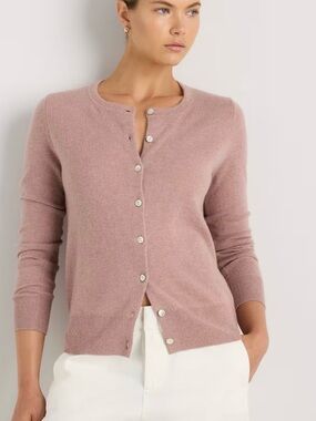 Quince Pink Button-Front Cashmere-Blend Sweater